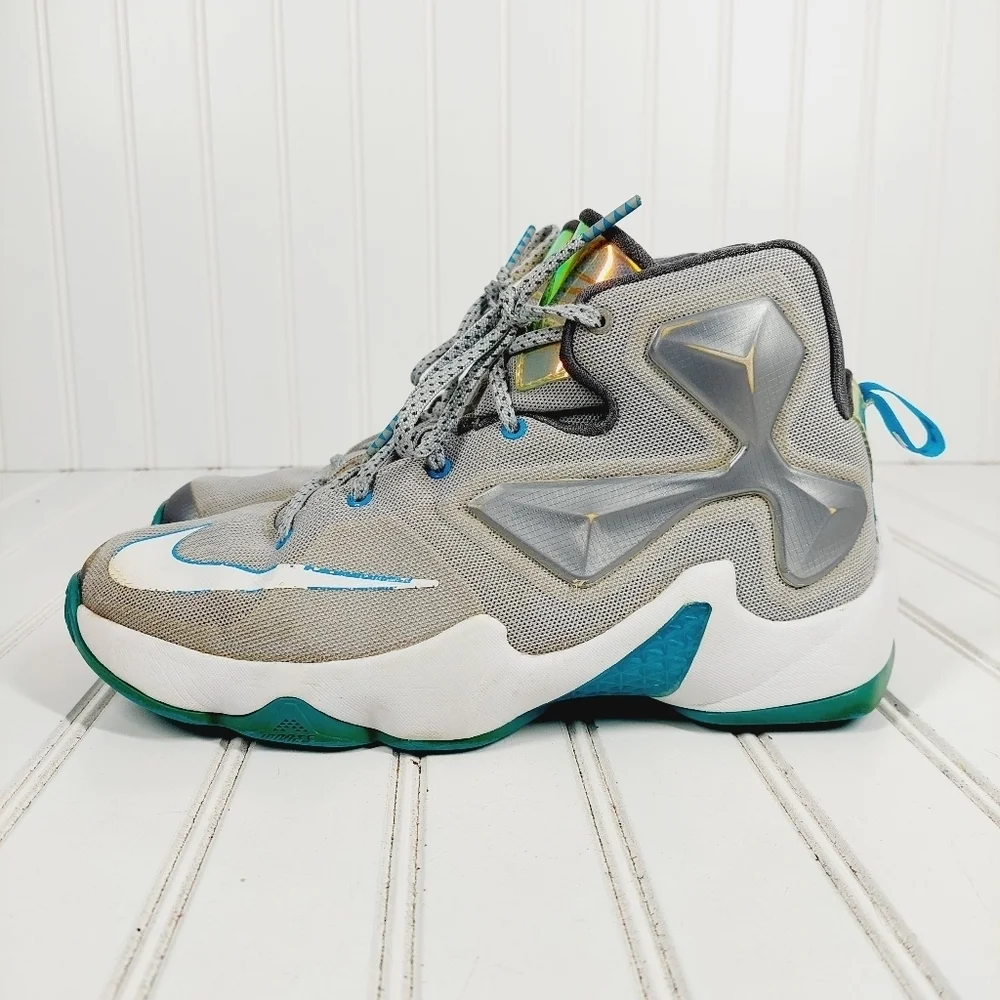 Nike LeBron 13 Blue Lagoon III Hologram Kids Lace Up Athleisure Sneakers B208